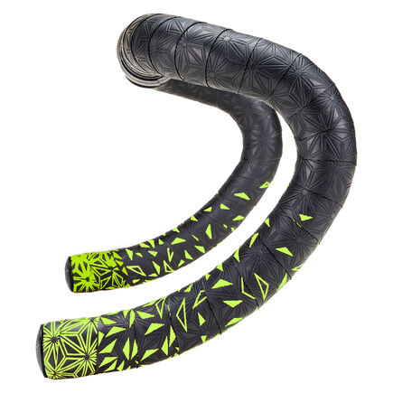 SUPACAZ Sticky Kush Star Fade Bar Tape Neon Yellow + Ano Black Plugs click to zoom image